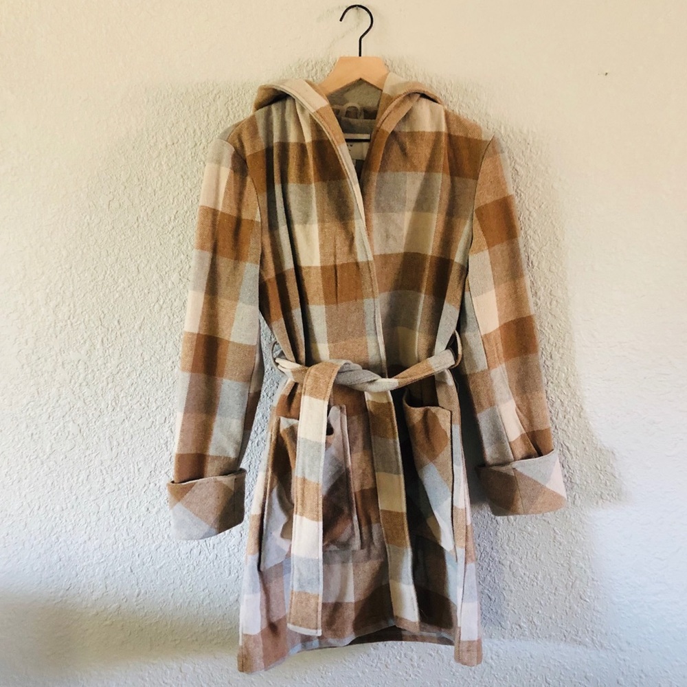 a new day Checkered Hooded Trench Coat in Brown and Cream